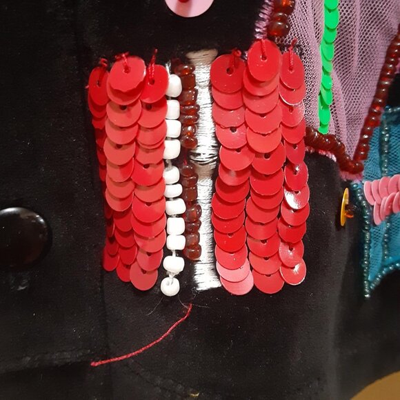 Michael Simon Event Medium Nutcracker Christmas Black Velvet Cardigan Sweater - Picture 12 of 16